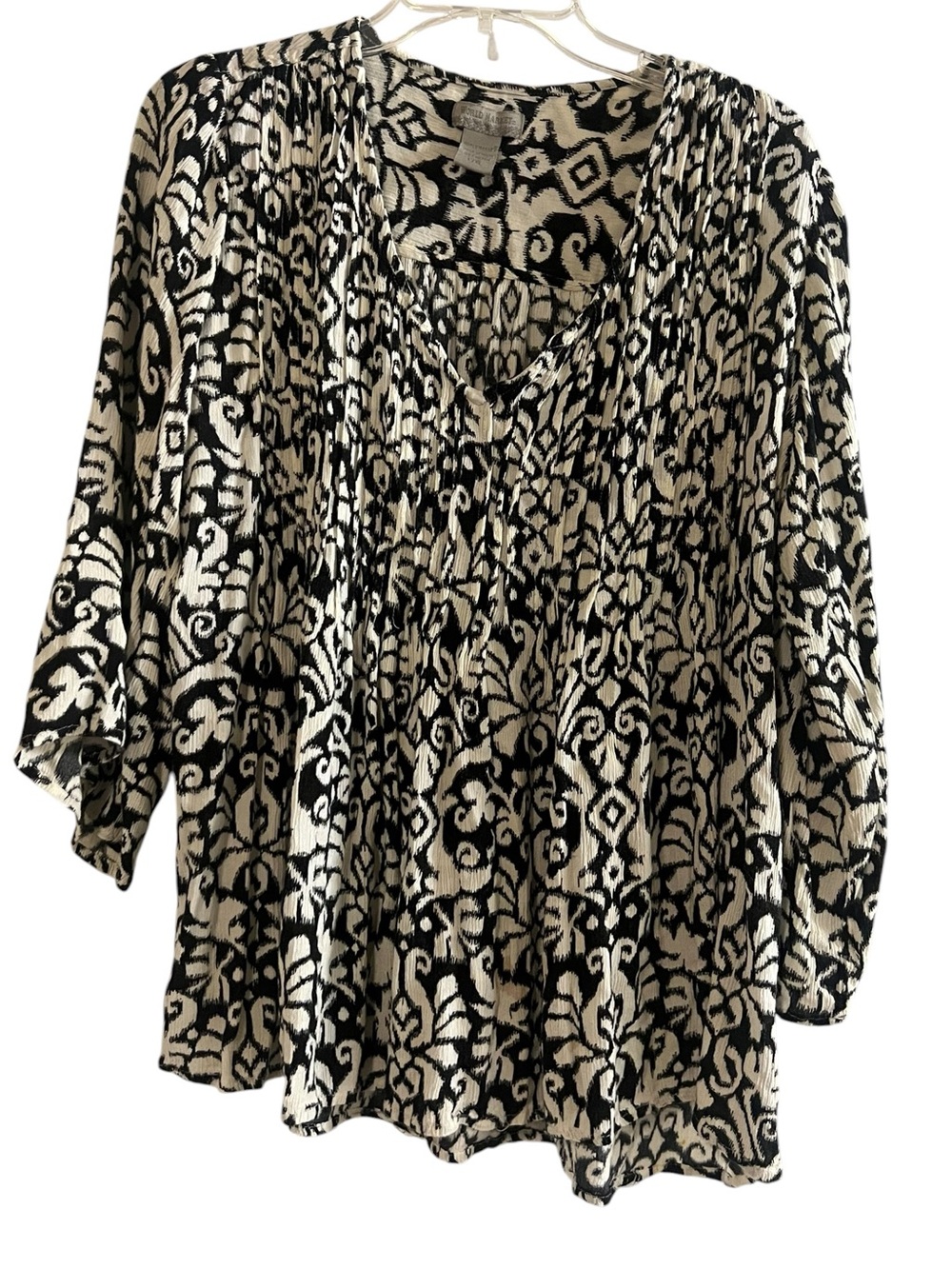 World Market Black and White Floral-Scroll Tunic